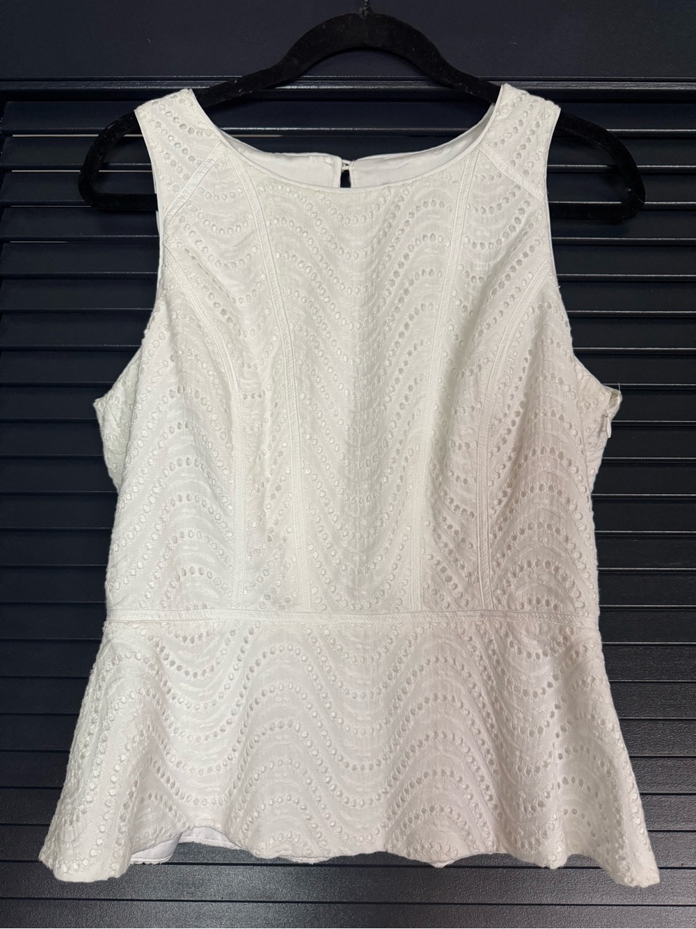 White House Black Market White Eyelet Peplum Top Size 10
